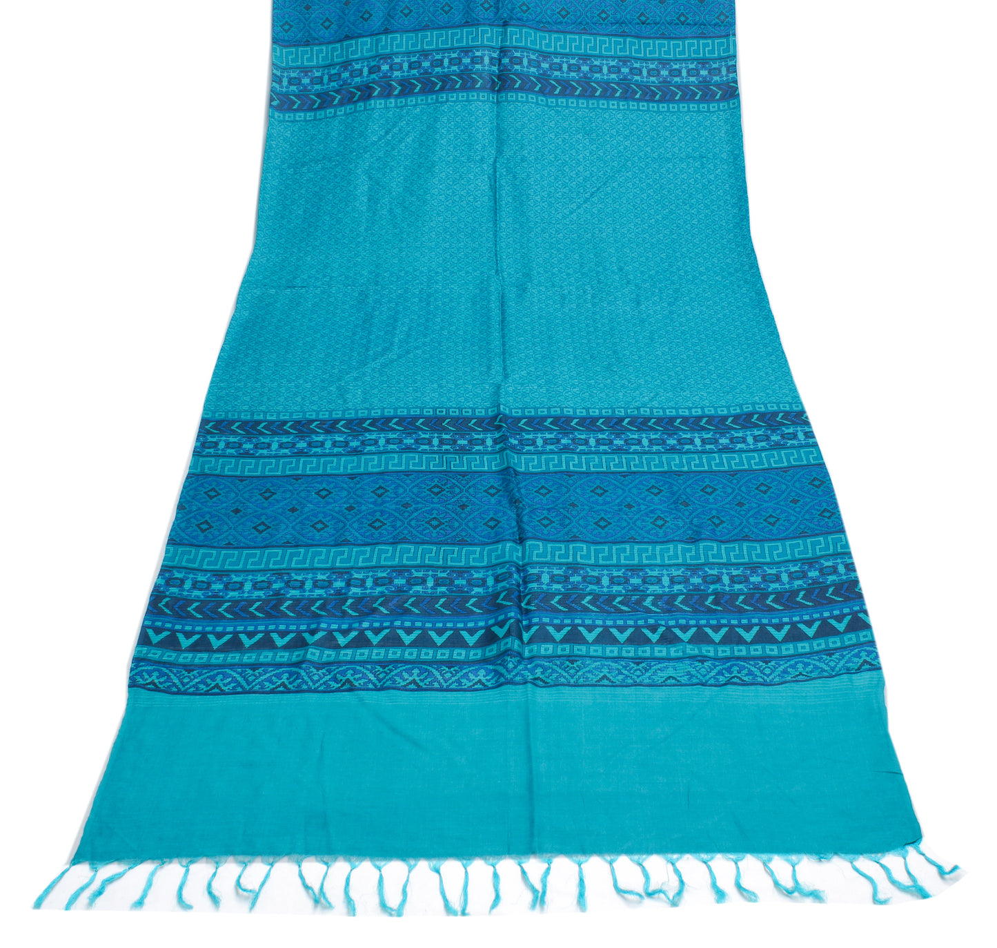 Sushila Vintage Blue Indian Dupatta 100% Pure Silk Printed Long Stole Scarves
