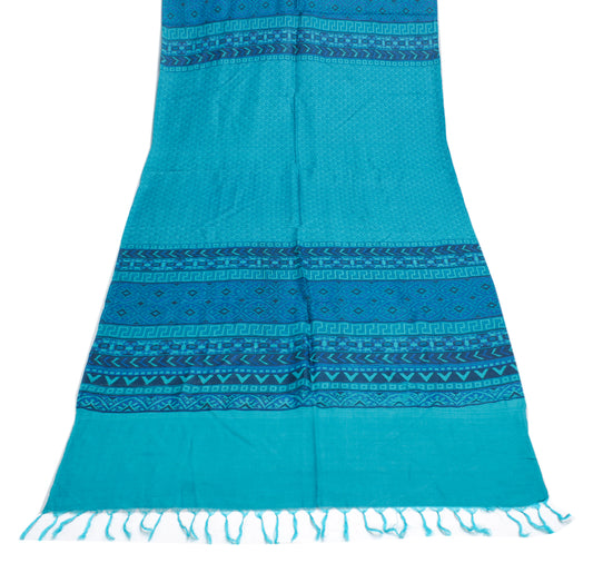 Sushila Vintage Blue Indian Dupatta 100% Pure Silk Printed Long Stole Scarves