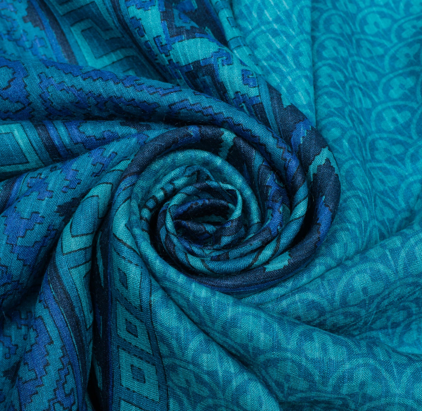 Sushila Vintage Blue Indian Dupatta 100% Pure Silk Printed Long Stole Scarves