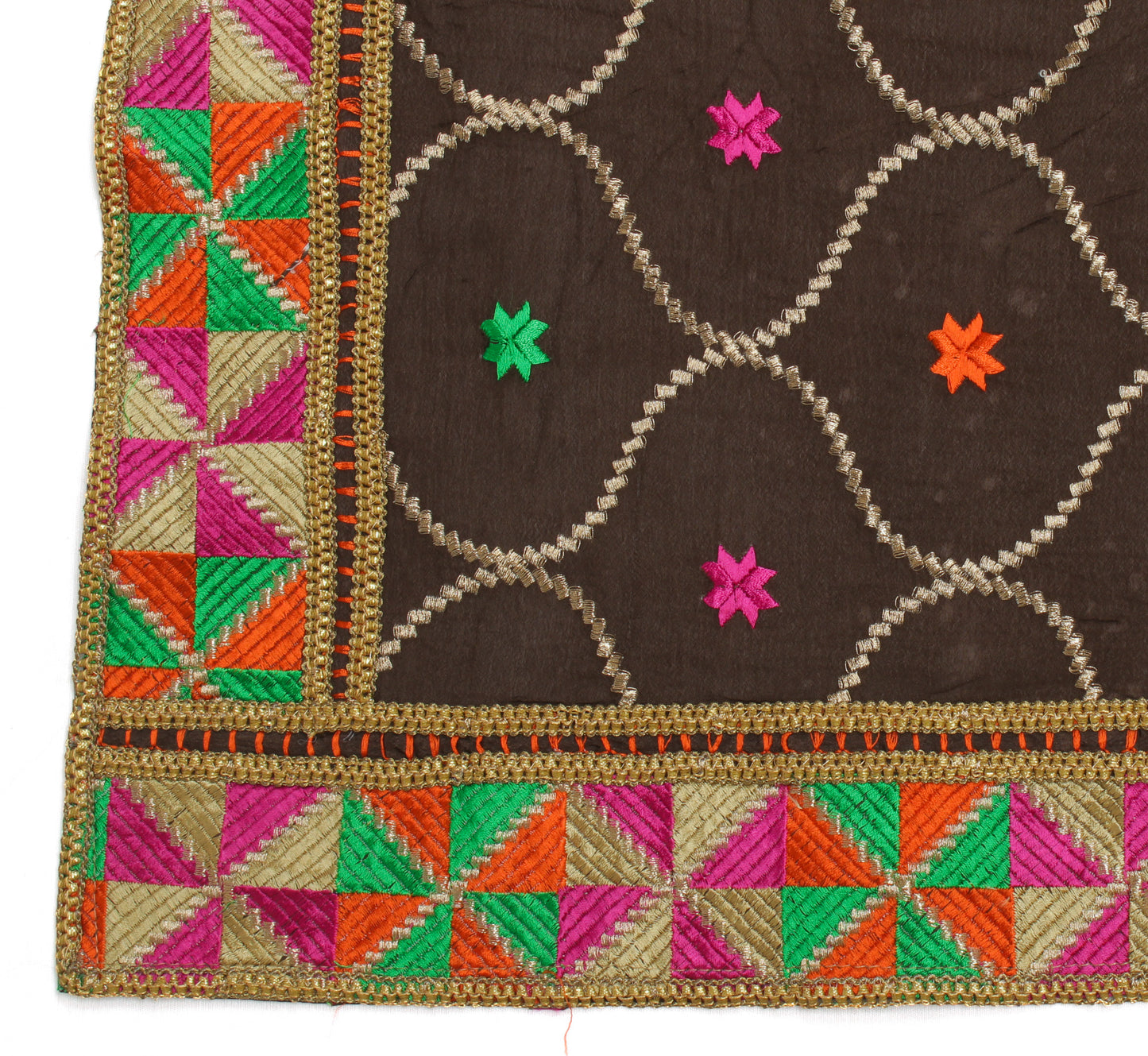 Sushila Vintage Brown Indian Dupatta Pure Chiffon Silk Embroidered Long Stole