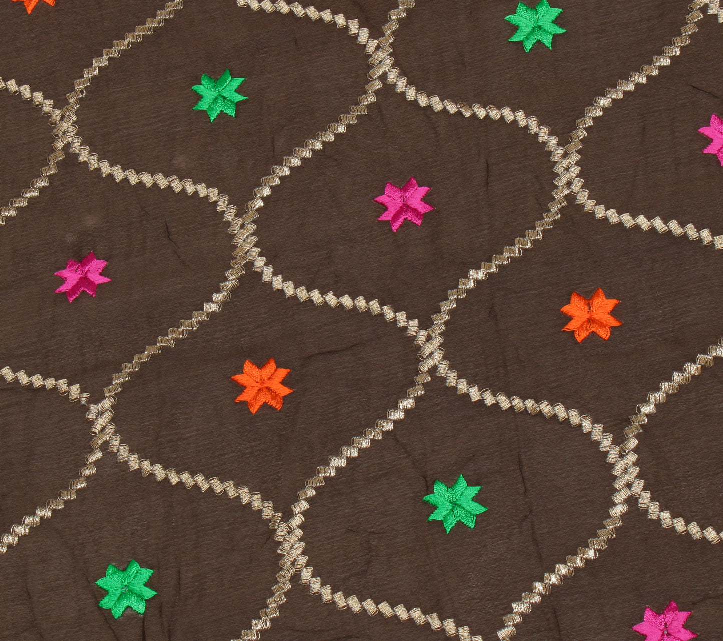 Sushila Vintage Brown Indian Dupatta Pure Chiffon Silk Embroidered Long Stole