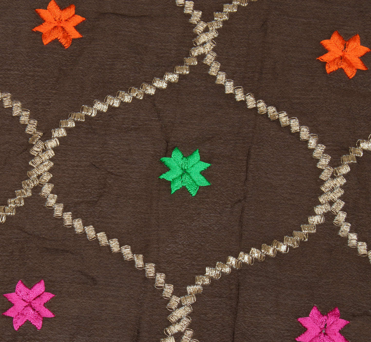 Sushila Vintage Brown Indian Dupatta Pure Chiffon Silk Embroidered Long Stole