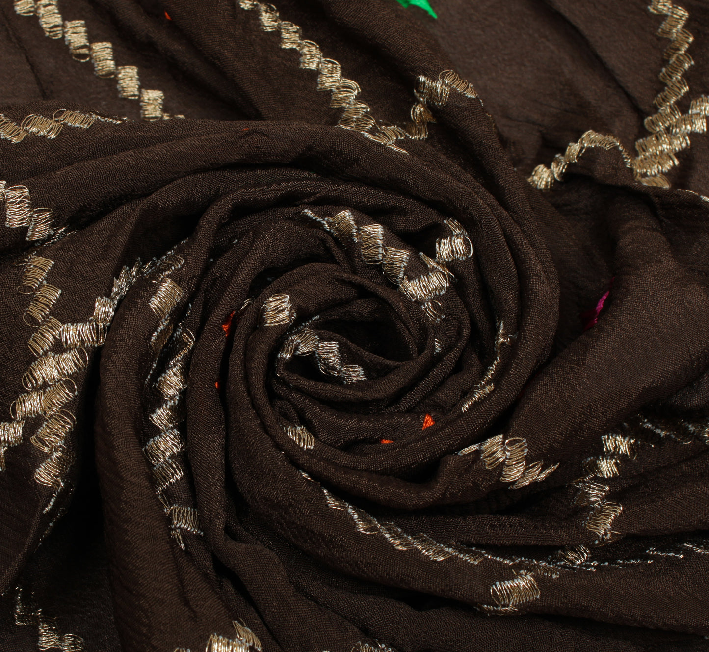 Sushila Vintage Brown Indian Dupatta Pure Chiffon Silk Embroidered Long Stole