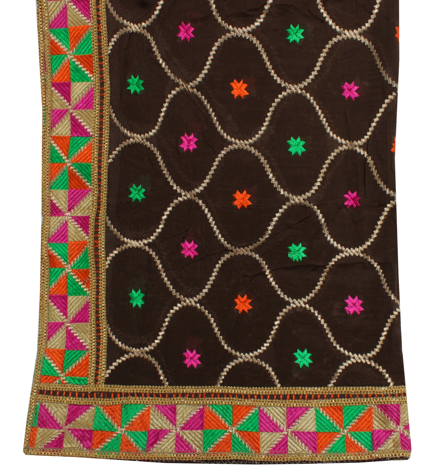 Sushila Vintage Brown Indian Dupatta Pure Chiffon Silk Embroidered Long Stole