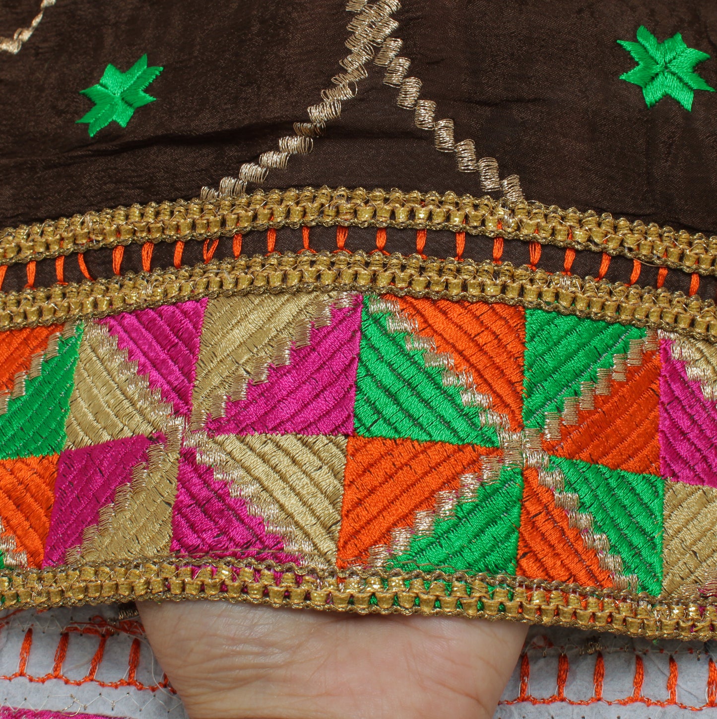 Sushila Vintage Brown Indian Dupatta Pure Chiffon Silk Embroidered Long Stole