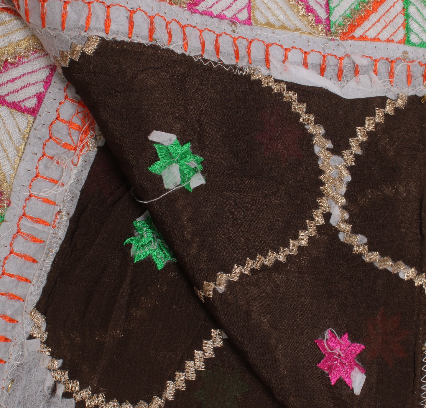 Sushila Vintage Brown Indian Dupatta Pure Chiffon Silk Embroidered Long Stole