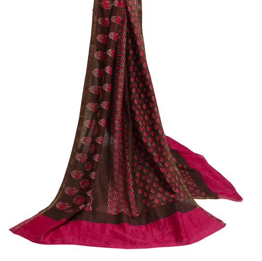 Sushila Vintage Brown Dupatta Pure Cotton Printed Floral Long Stole Veil Scarves