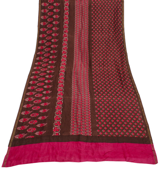Sushila Vintage Brown Dupatta Pure Cotton Printed Floral Long Stole Veil Scarves