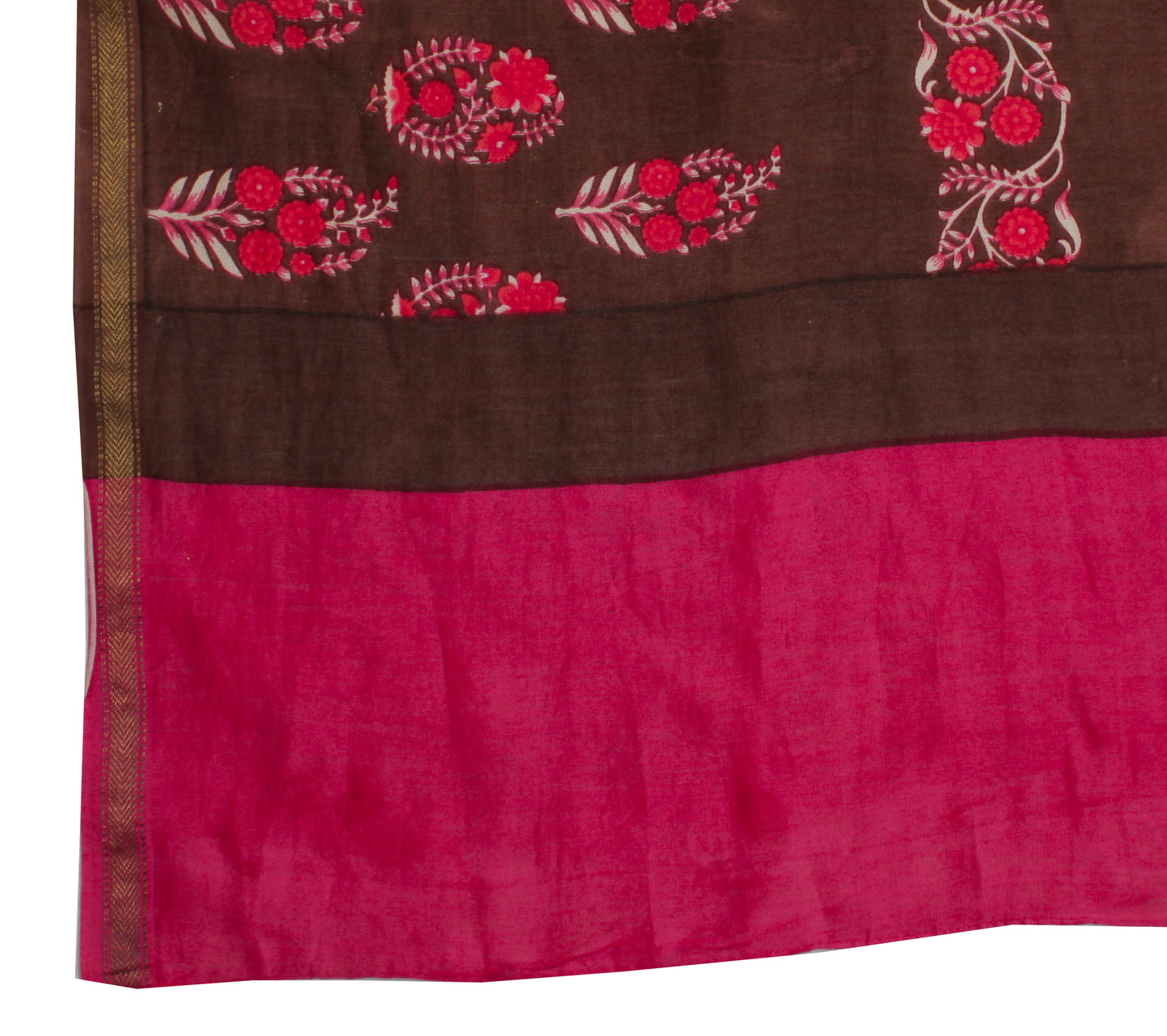 Sushila Vintage Brown Dupatta Pure Cotton Printed Floral Long Stole Veil Scarves