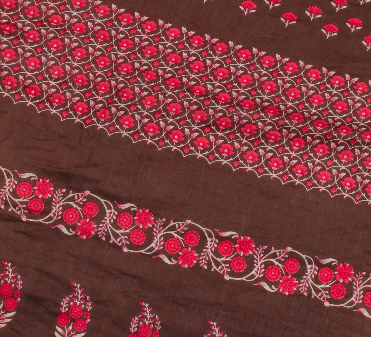 Sushila Vintage Brown Dupatta Pure Cotton Printed Floral Long Stole Veil Scarves