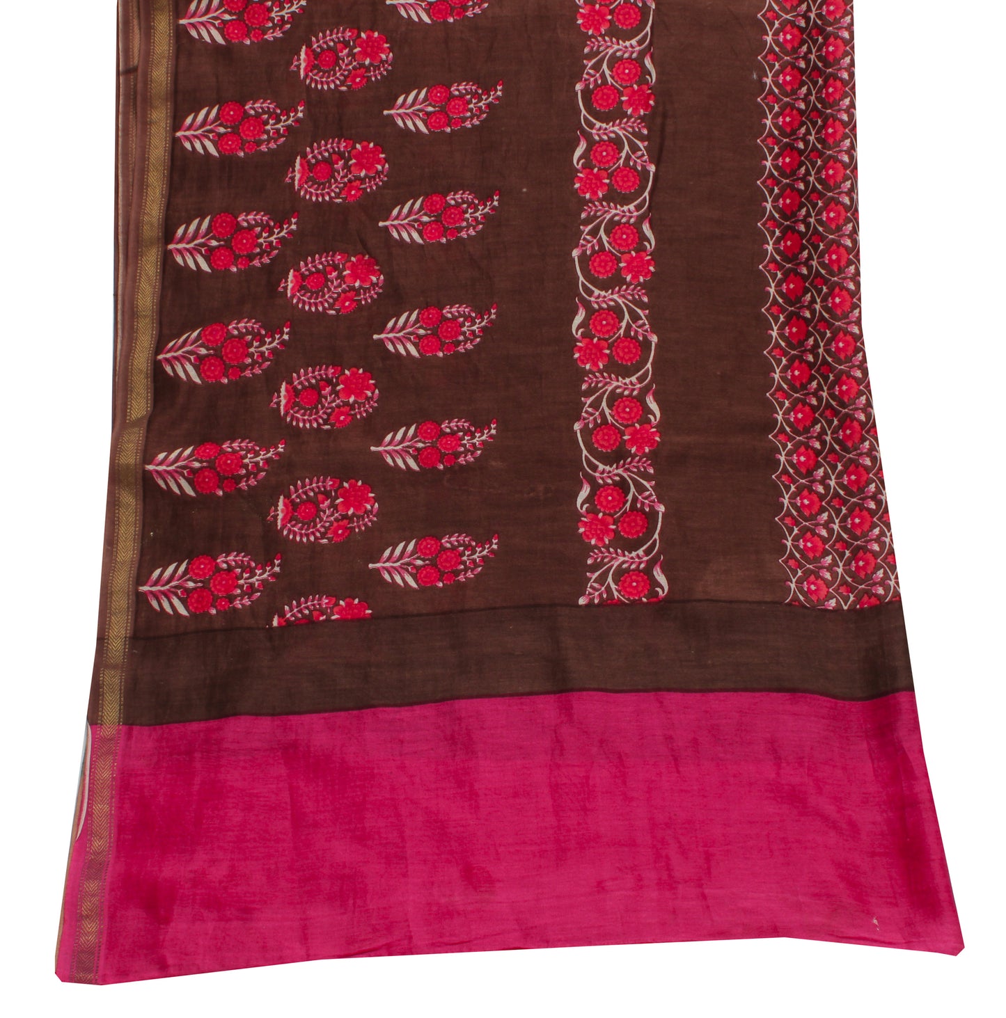 Sushila Vintage Brown Dupatta Pure Cotton Printed Floral Long Stole Veil Scarves