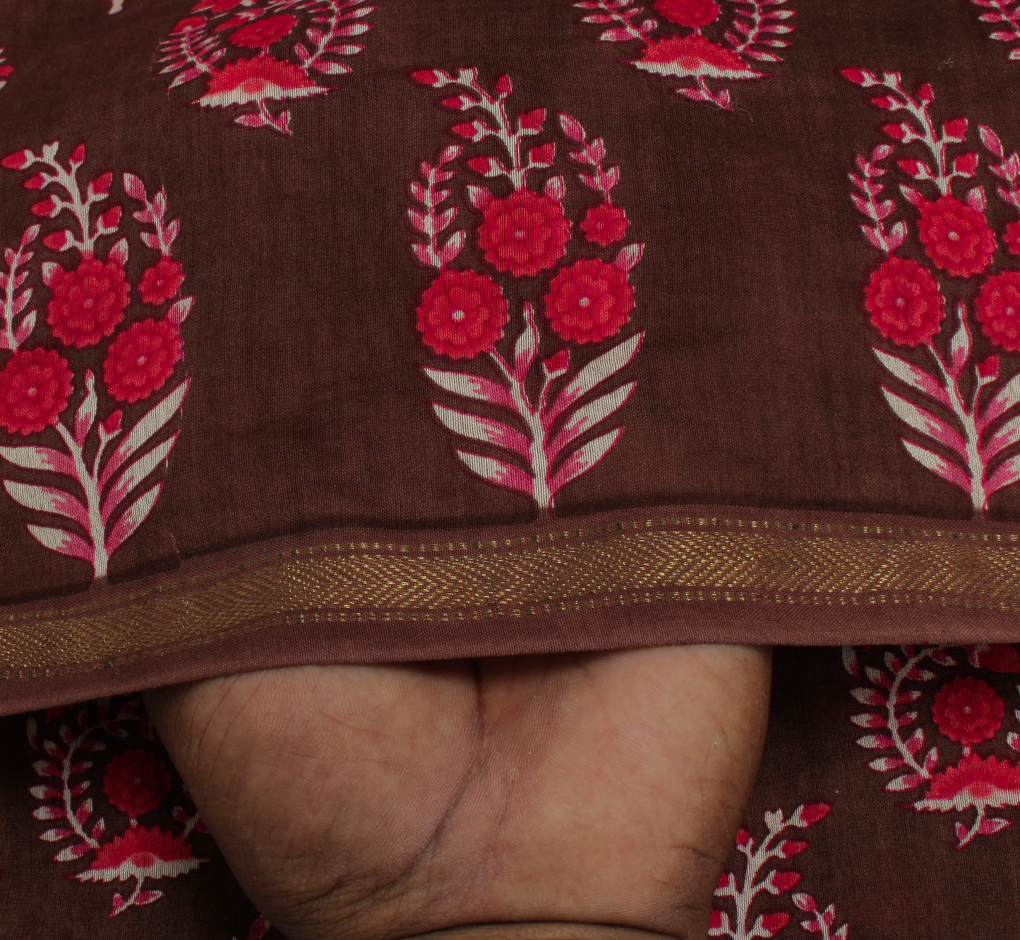 Sushila Vintage Brown Dupatta Pure Cotton Printed Floral Long Stole Veil Scarves