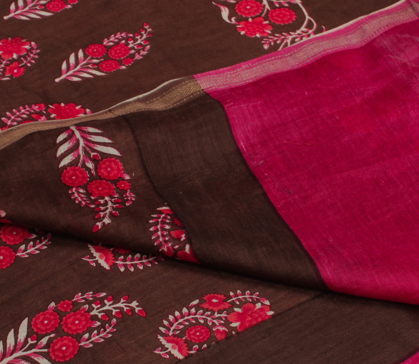 Sushila Vintage Brown Dupatta Pure Cotton Printed Floral Long Stole Veil Scarves