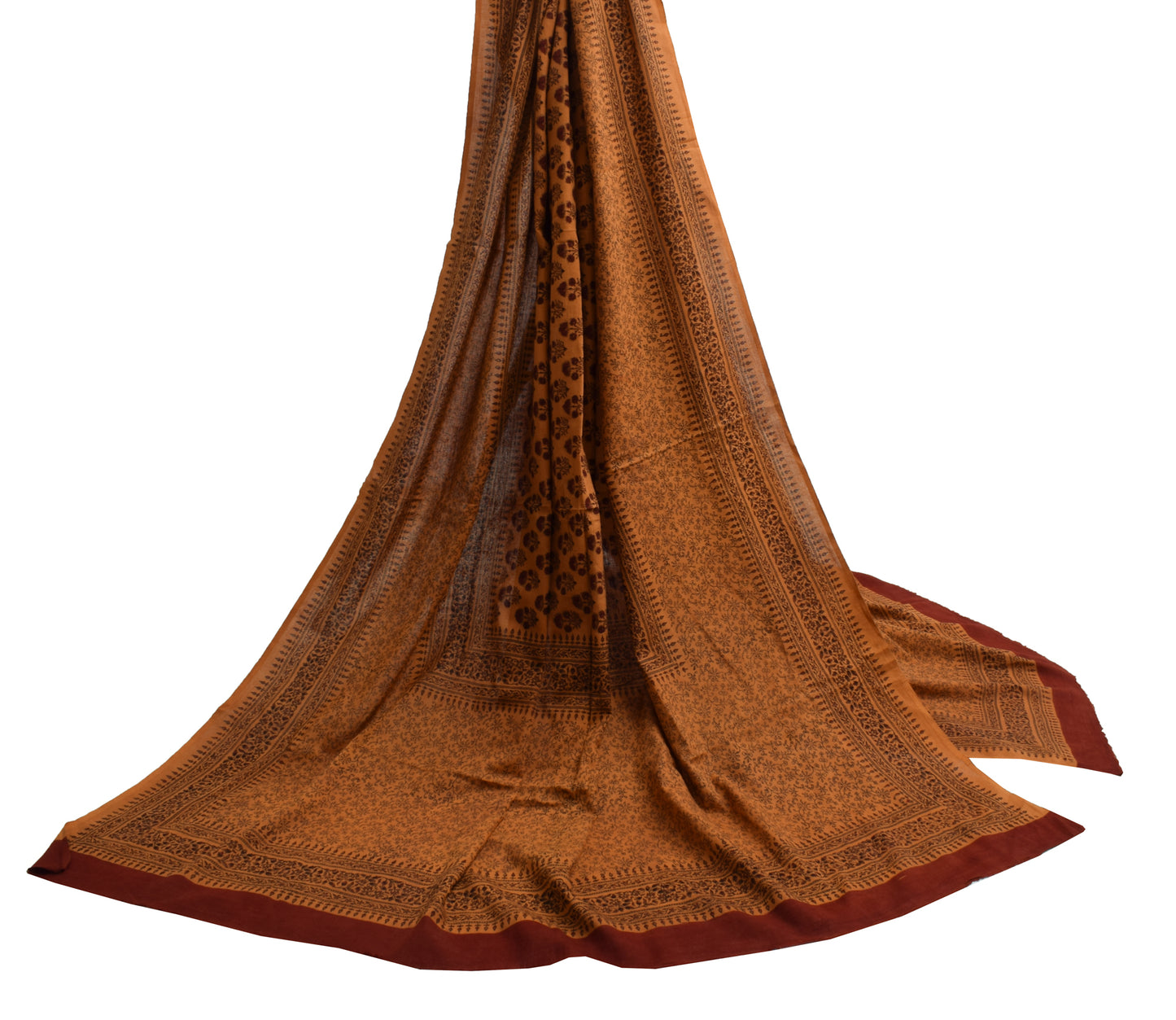 Sushila Vintage Rust Indian Dupatta 100% Pure Cotton Printed Long Stole Hijab