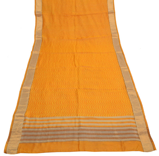 Sushila Vintage Yellow Indian Dupatta 100% Pure Silk Printed Long Stole Scarves