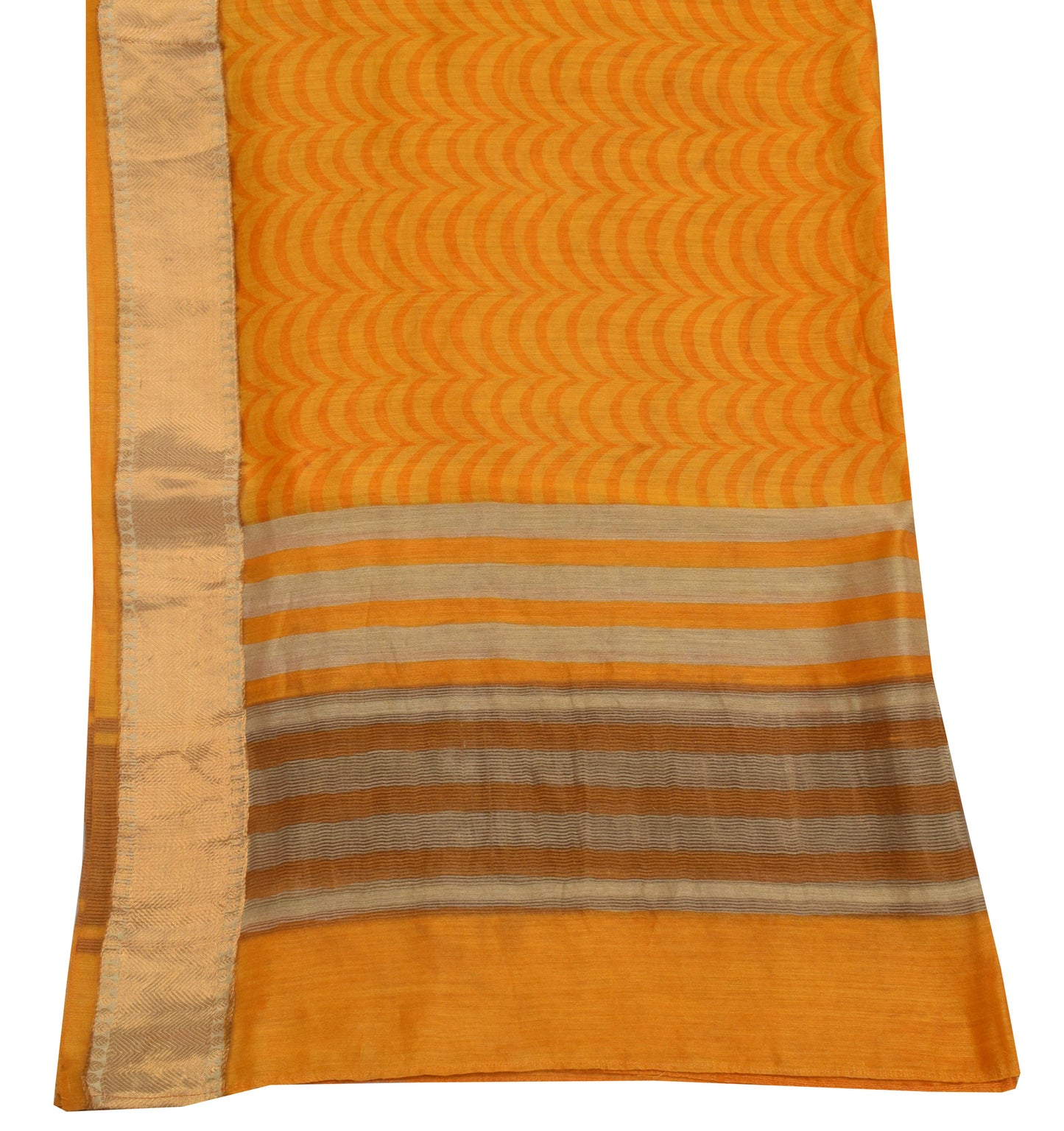 Sushila Vintage Yellow Indian Dupatta 100% Pure Silk Printed Long Stole Scarves