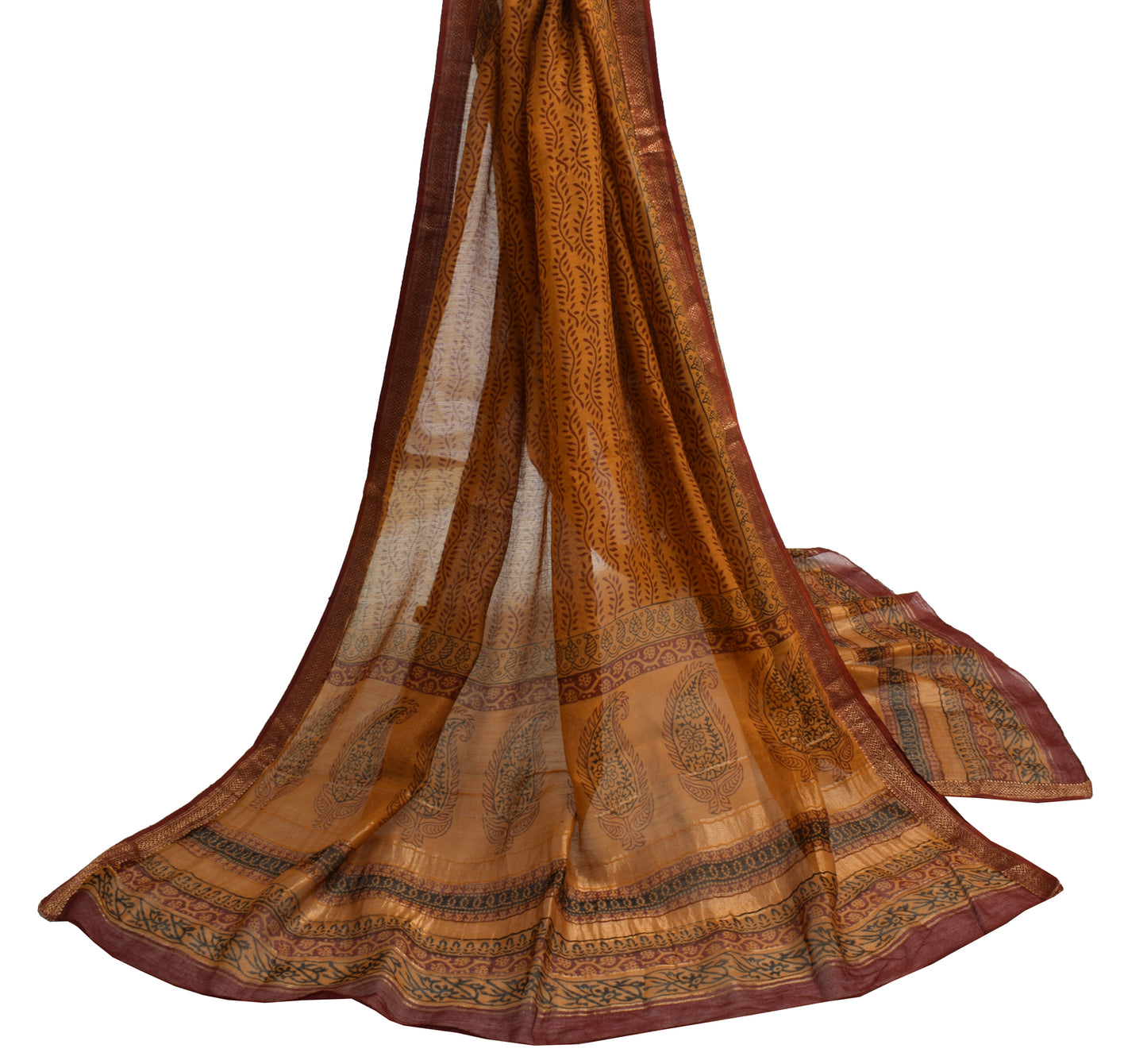 Sushila Vintage Brown Indian Dupatta 100% Pure Cotton Printed Long Stole Hijab
