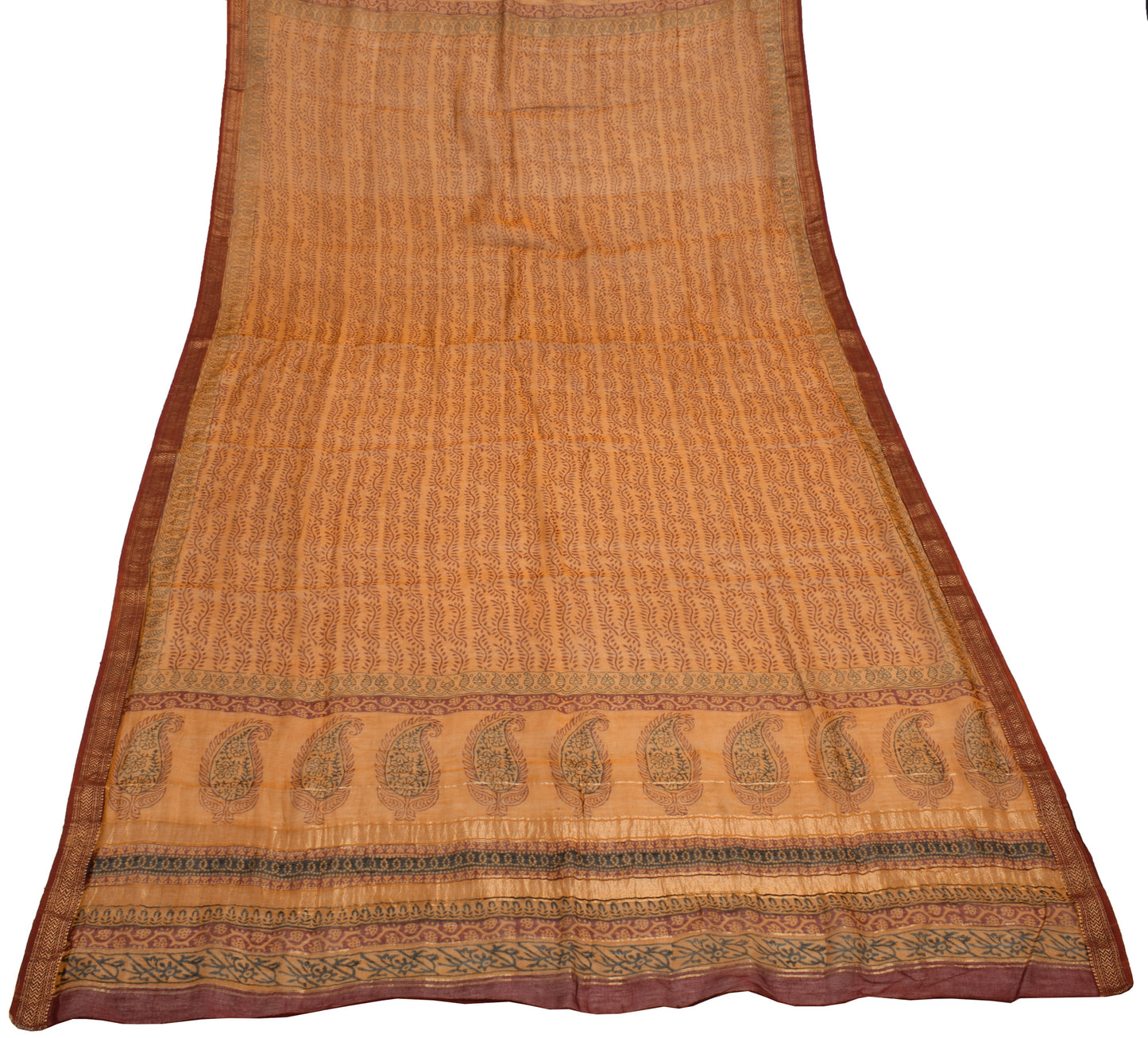 Sushila Vintage Brown Indian Dupatta 100% Pure Cotton Printed Long Stole Hijab