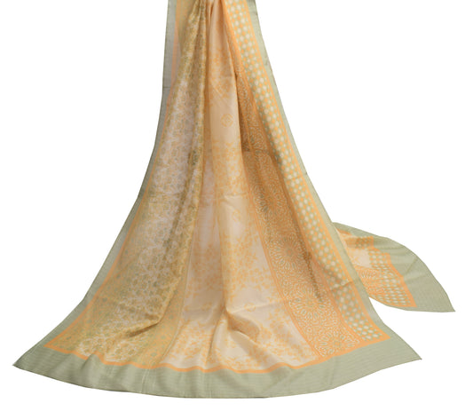 Sushila Vintage Cream Indian Dupatta 100% Pure Silk Printed Long Stole Scarves
