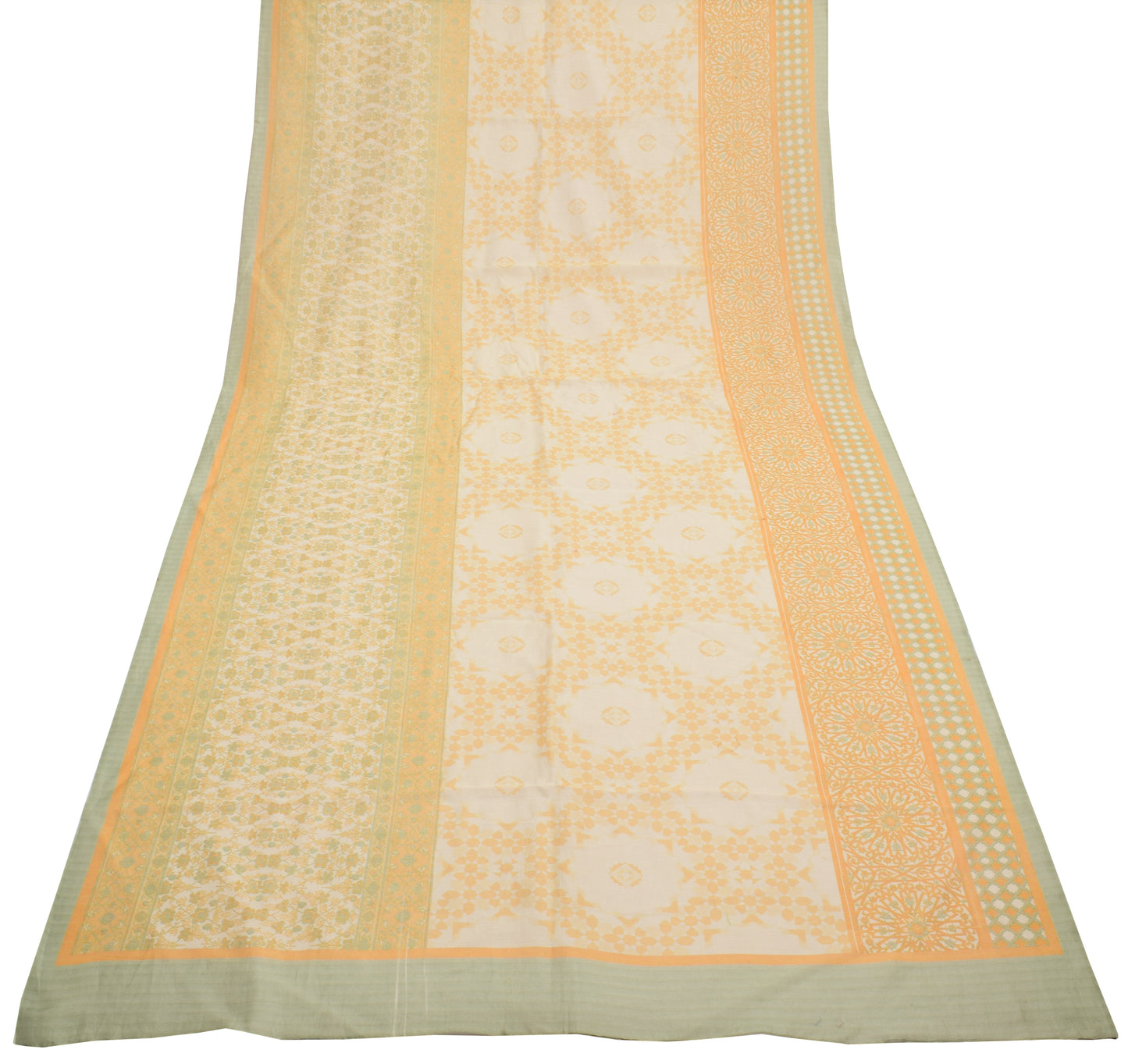 Sushila Vintage Cream Indian Dupatta 100% Pure Silk Printed Long Stole Scarves