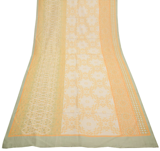 Sushila Vintage Cream Indian Dupatta 100% Pure Silk Printed Long Stole Scarves