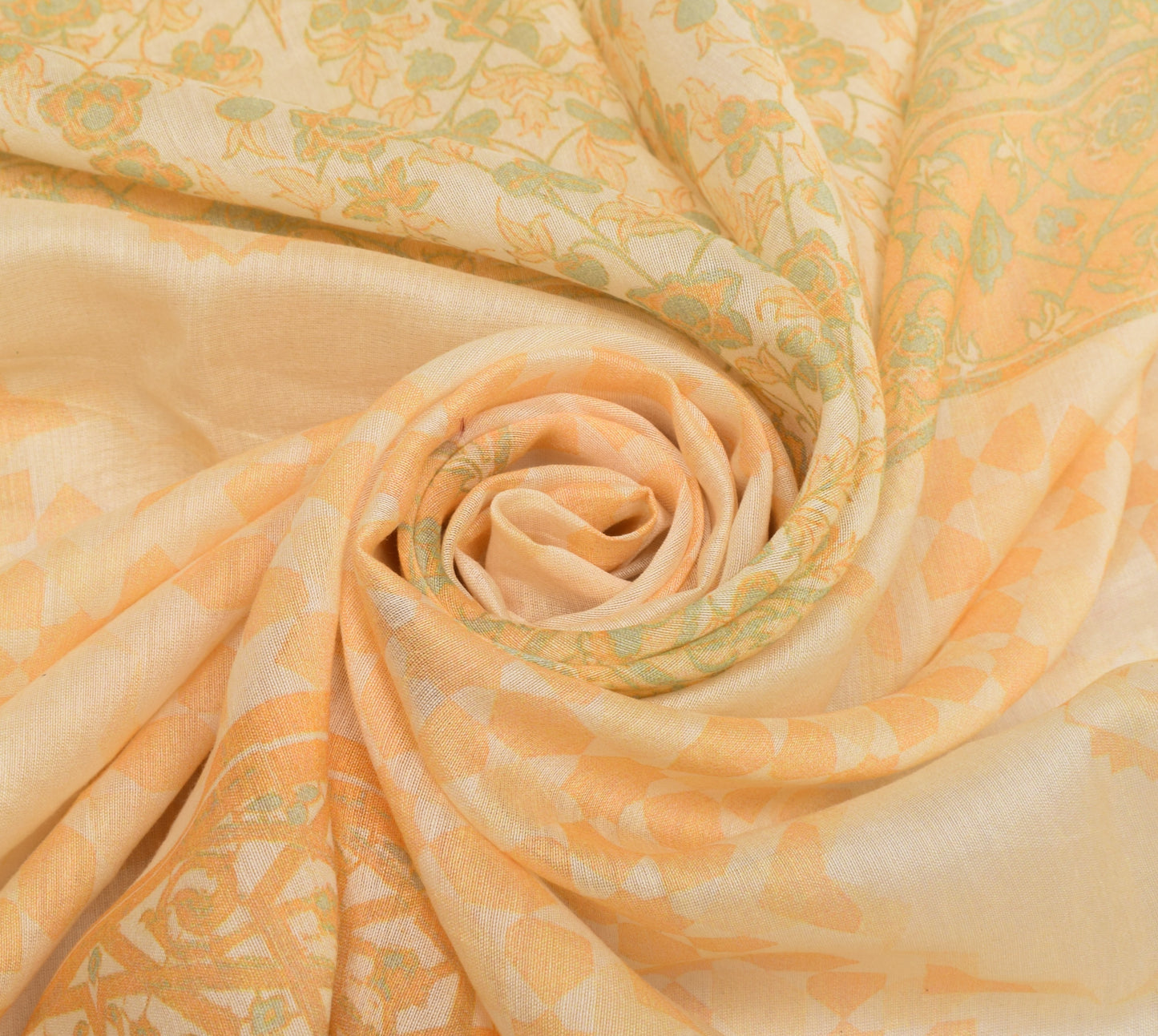 Sushila Vintage Cream Indian Dupatta 100% Pure Silk Printed Long Stole Scarves