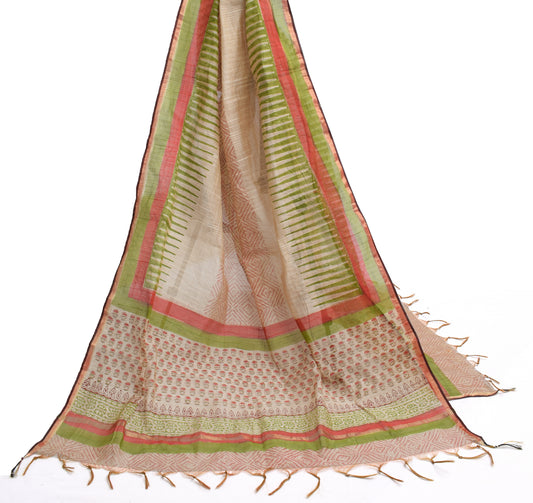 Sushila Vintage Cream Dupatta 100% Pure Cotton Printed Long Stole Wrap Scarves