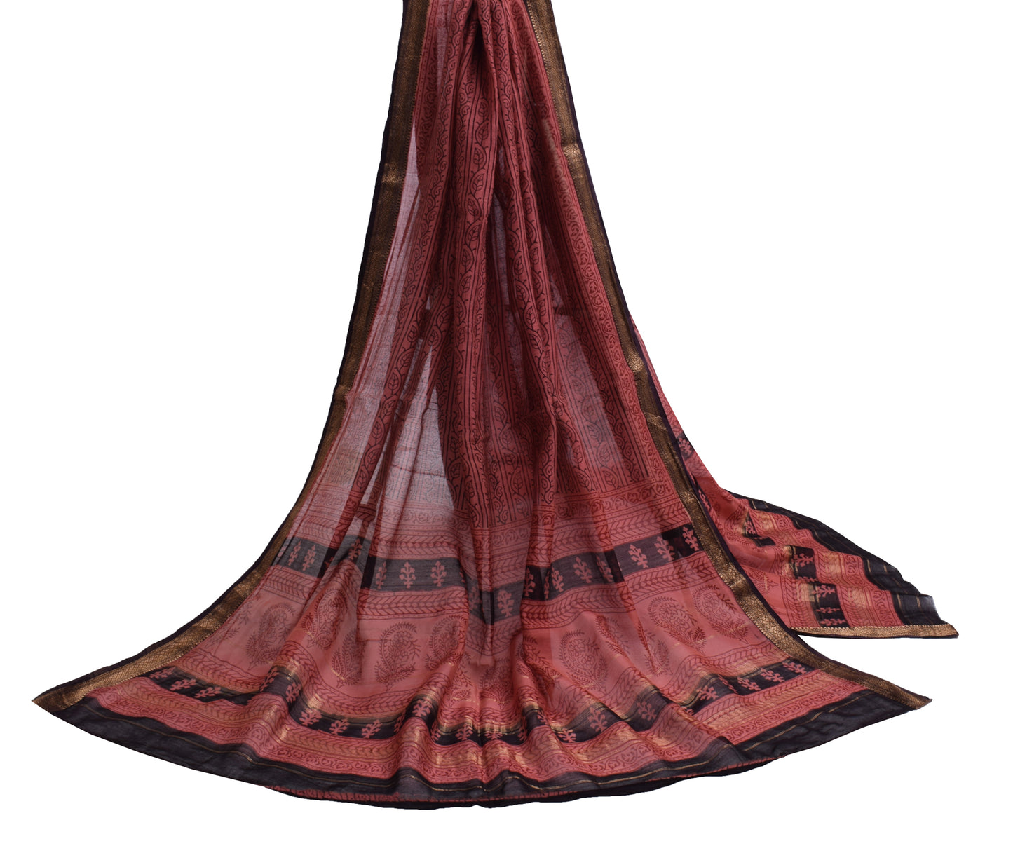 Sushila Vintage Indian Dupatta 100% Pure Cotton Printed & Woven Long Stole Veil