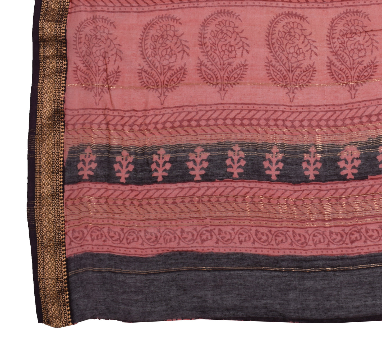 Sushila Vintage Indian Dupatta 100% Pure Cotton Printed & Woven Long Stole Veil