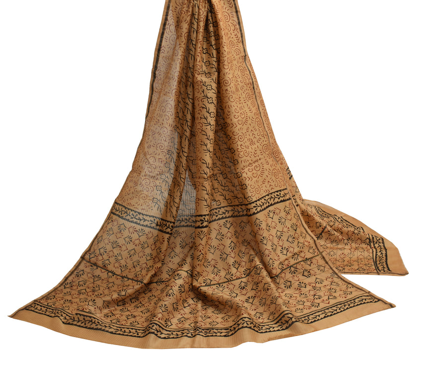 Sushila Vintage Light Brown Dupatta Pure Cotton Printed Long Stole Hijab Veil
