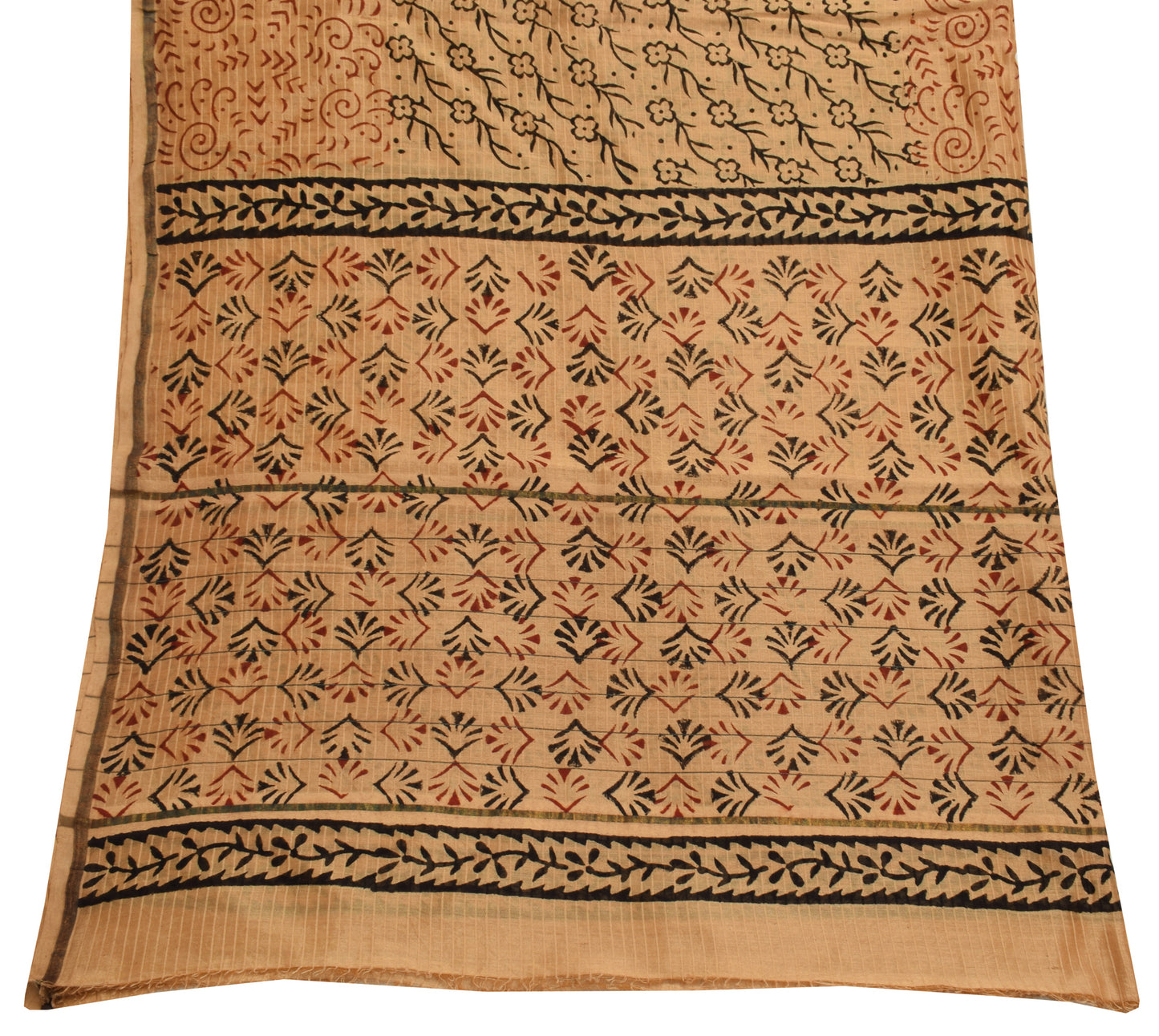 Sushila Vintage Light Brown Dupatta Pure Cotton Printed Long Stole Hijab Veil