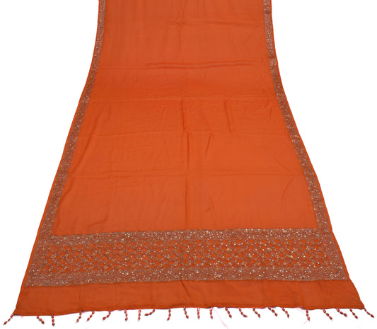 Sushila Vintage Orange Dupatta Pure Georgette Silk Hand Beaded Long Stole Veil