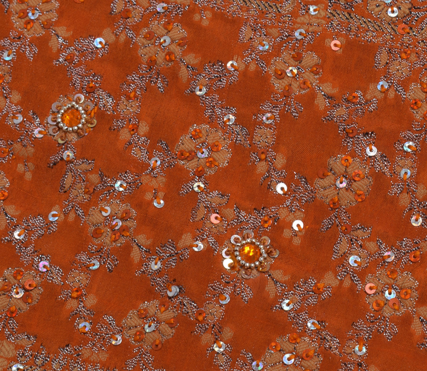 Sushila Vintage Orange Dupatta Pure Georgette Silk Hand Beaded Long Stole Veil