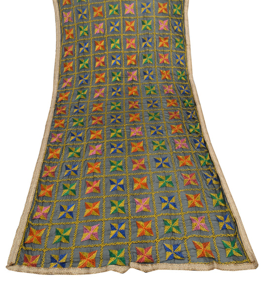 Sushila Vintage Black Dupatta Blend Chiffon Silk Phulkari Embroidered Long Stole