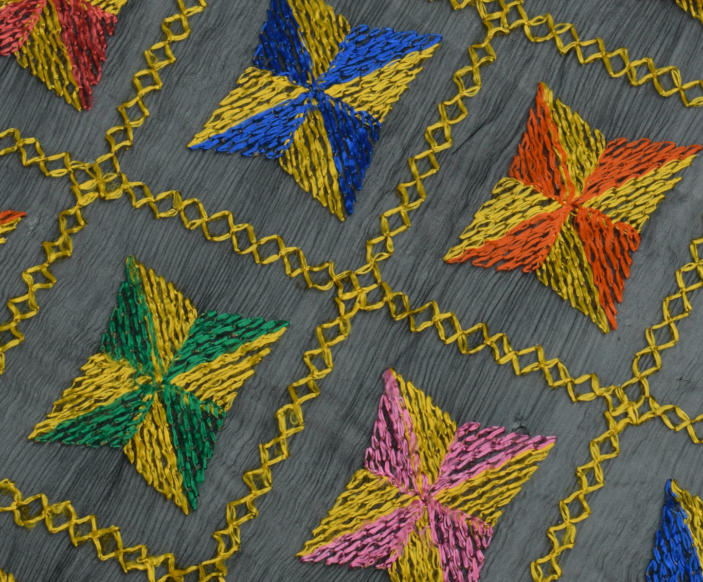 Sushila Vintage Black Dupatta Blend Chiffon Silk Phulkari Embroidered Long Stole