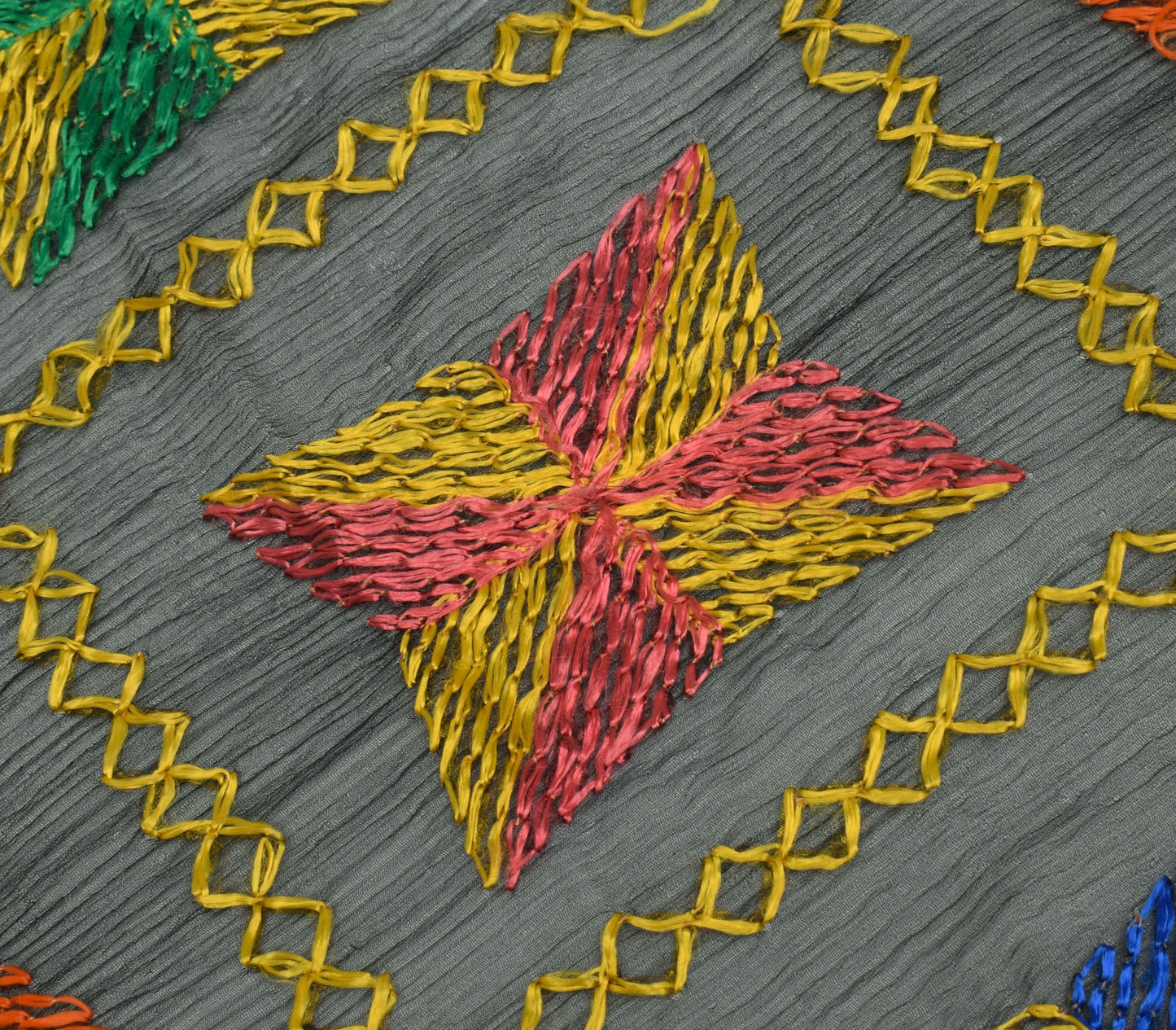 Sushila Vintage Black Dupatta Blend Chiffon Silk Phulkari Embroidered Long Stole