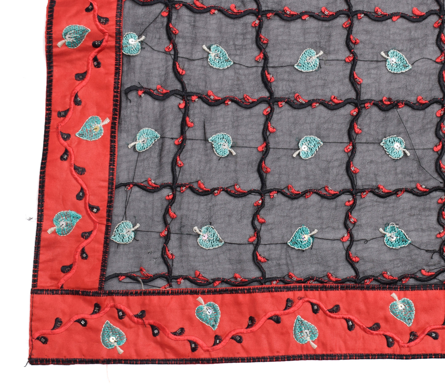 Sushila Vintage Black Dupatta Pure Georgette Silk Embroidered Long Stole Scarves