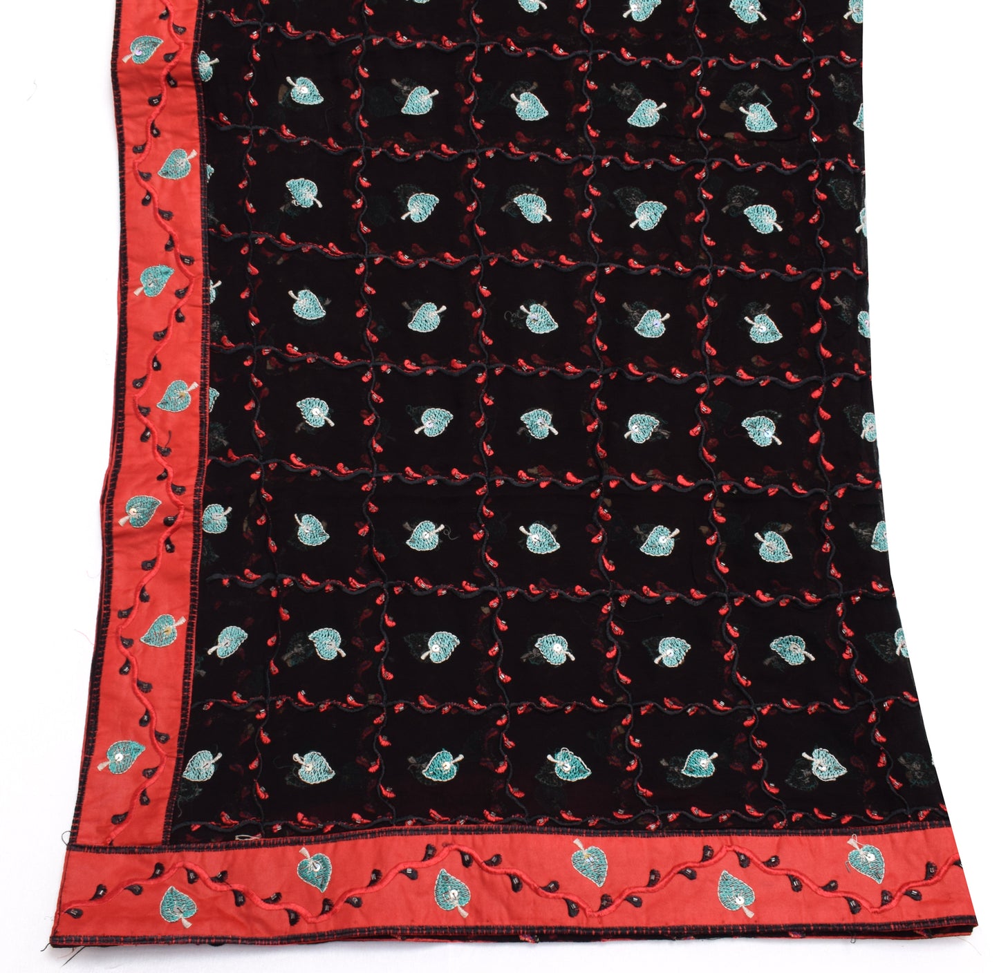 Sushila Vintage Black Dupatta Pure Georgette Silk Embroidered Long Stole Scarves