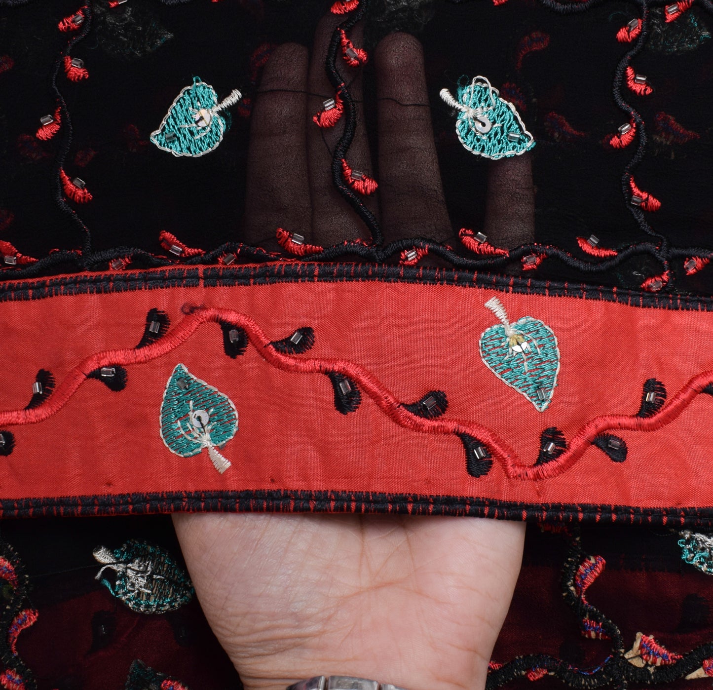 Sushila Vintage Black Dupatta Pure Georgette Silk Embroidered Long Stole Scarves