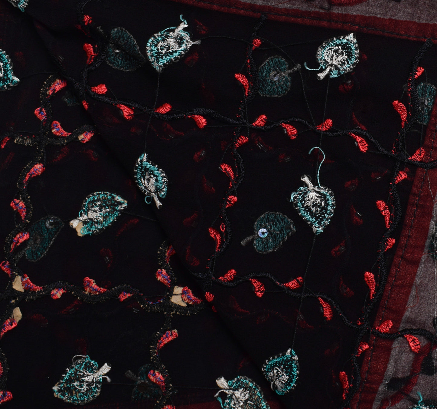 Sushila Vintage Black Dupatta Pure Georgette Silk Embroidered Long Stole Scarves