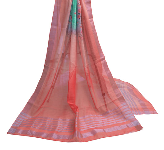 Sushila Vintage Aqua Green Indian Dupatta Blend Cotton Printed Long Stole Hijab