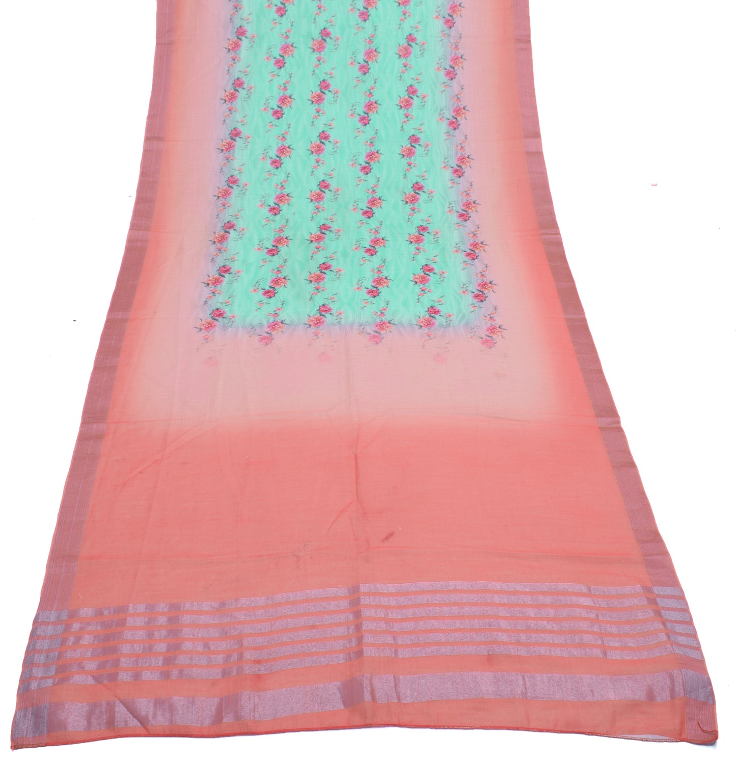 Sushila Vintage Aqua Green Indian Dupatta Blend Cotton Printed Long Stole Hijab