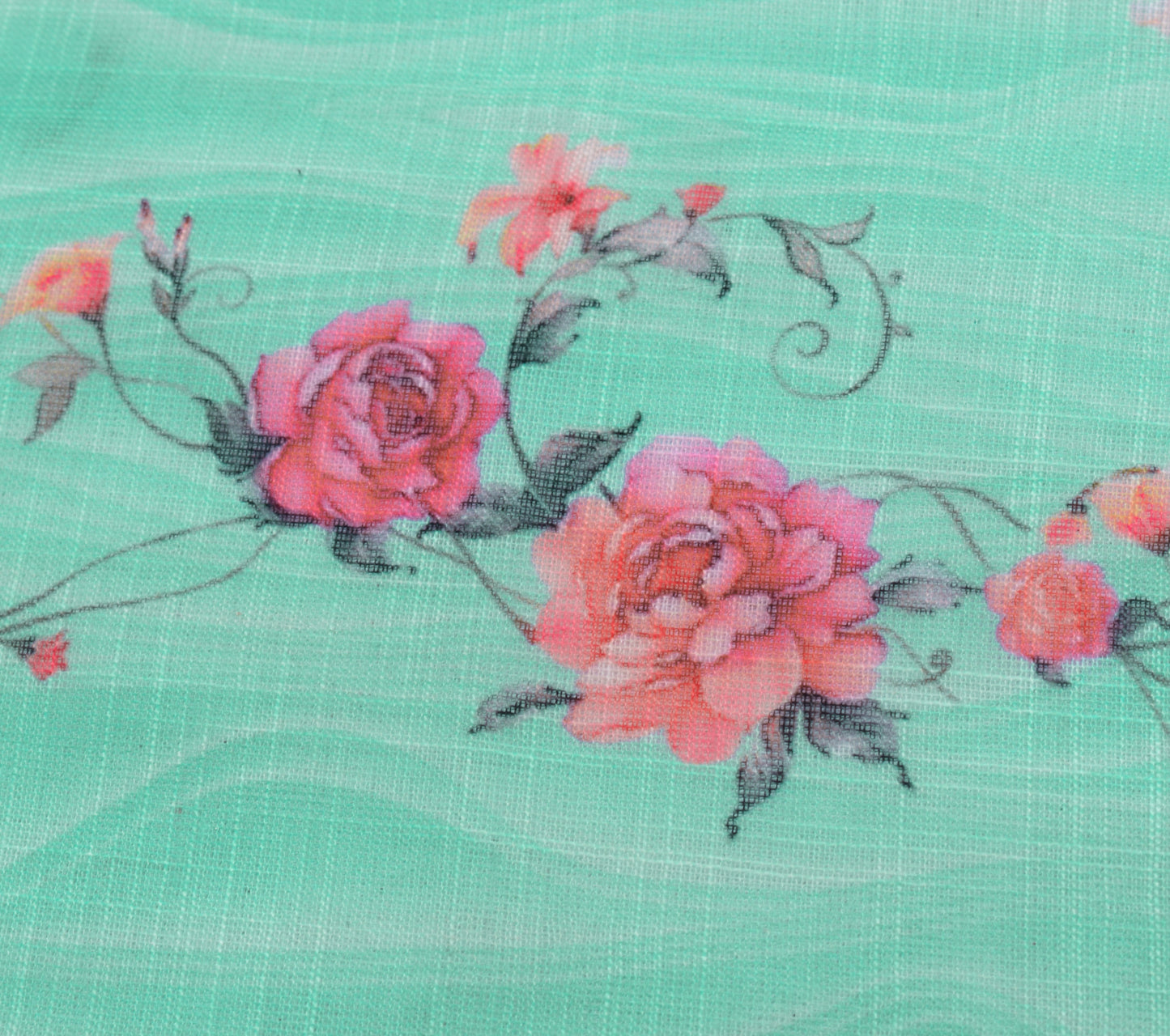 Sushila Vintage Aqua Green Indian Dupatta Blend Cotton Printed Long Stole Hijab