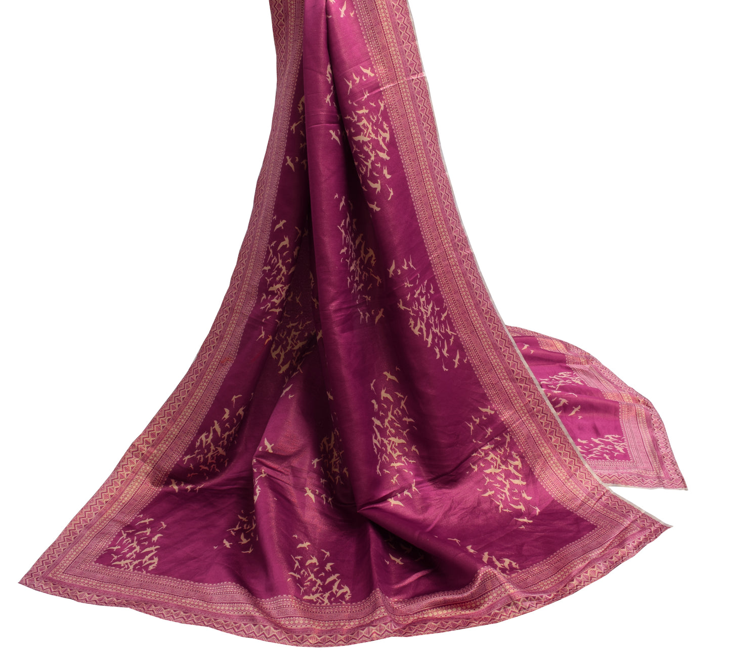 Sushila Vintage Purple Indian Dupatta Blend Silk Printed Long Stole Scarves