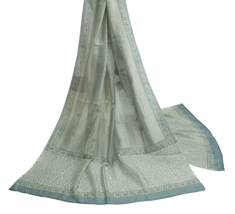 Sushila Vintage Cream Indian Dupatta Pure Cotton Printed Long Stole Hijab