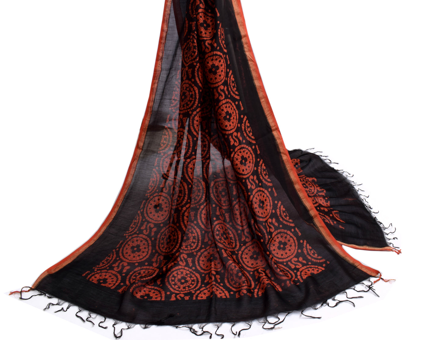 Sushila Vintage Black Indian Dupatta Pure Cotton Printed Long Stole Hijab