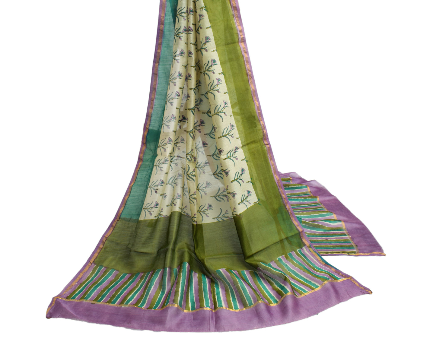 Sushila Vintage Cream Indian Dupatta Pure Cotton Hand Printed  Long Stole Hijab