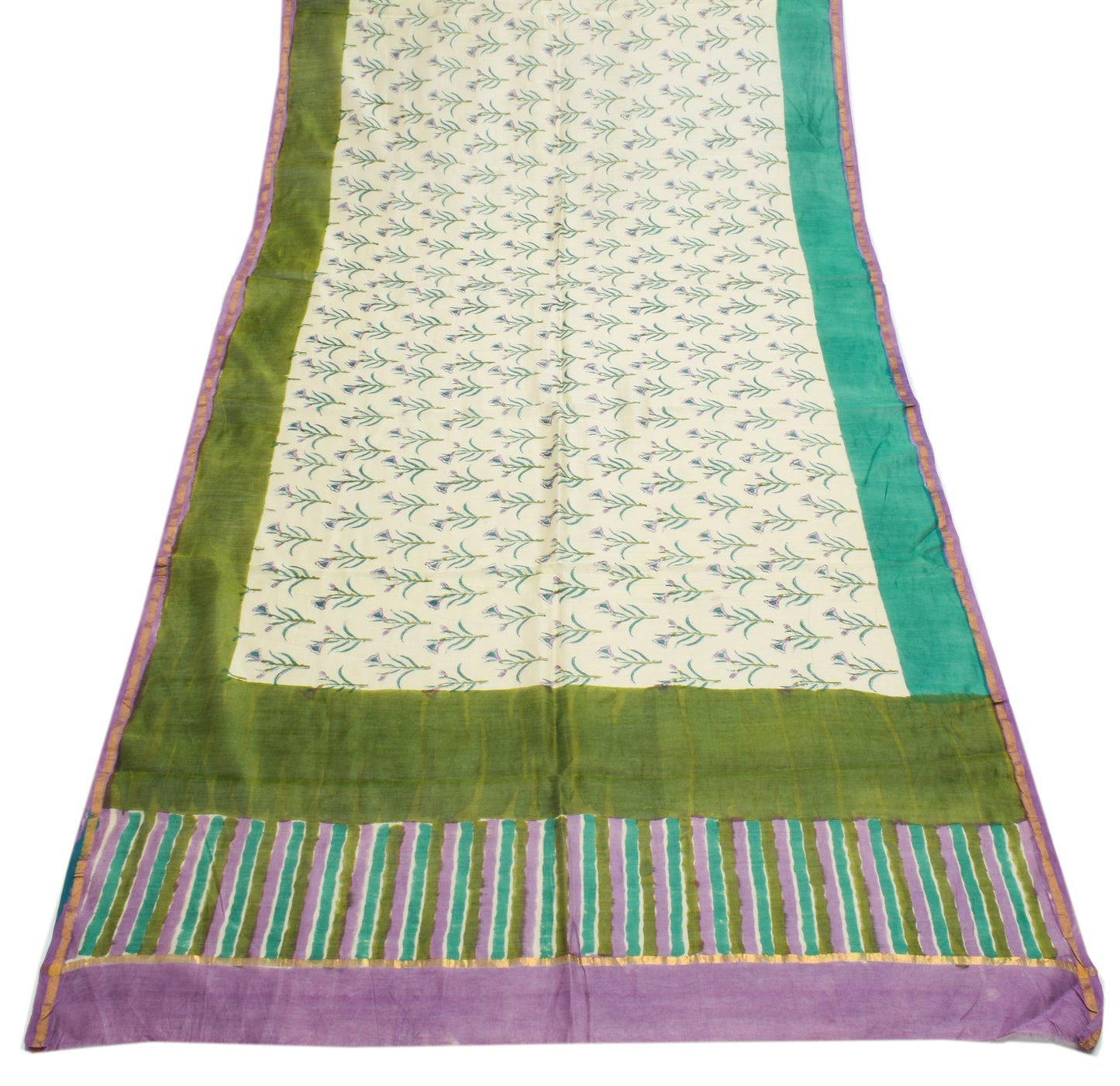 Sushila Vintage Cream Indian Dupatta Pure Cotton Hand Printed  Long Stole Hijab