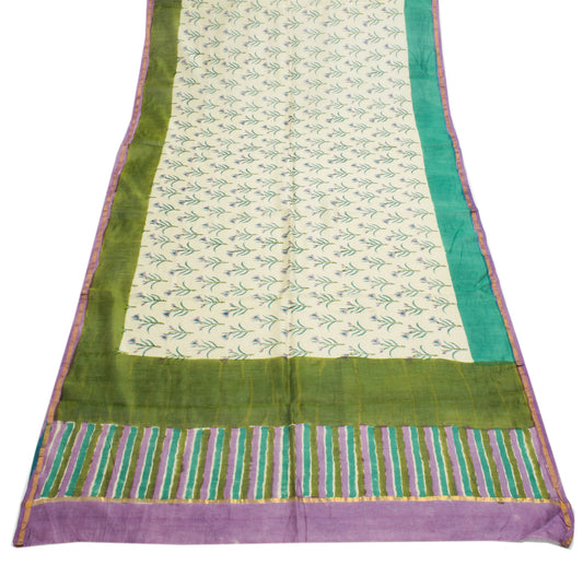 Sushila Vintage Cream Indian Dupatta Pure Cotton Hand Printed  Long Stole Hijab