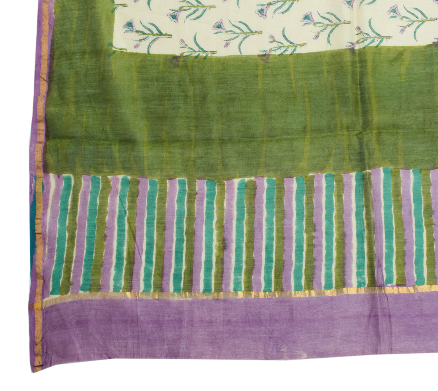 Sushila Vintage Cream Indian Dupatta Pure Cotton Hand Printed  Long Stole Hijab